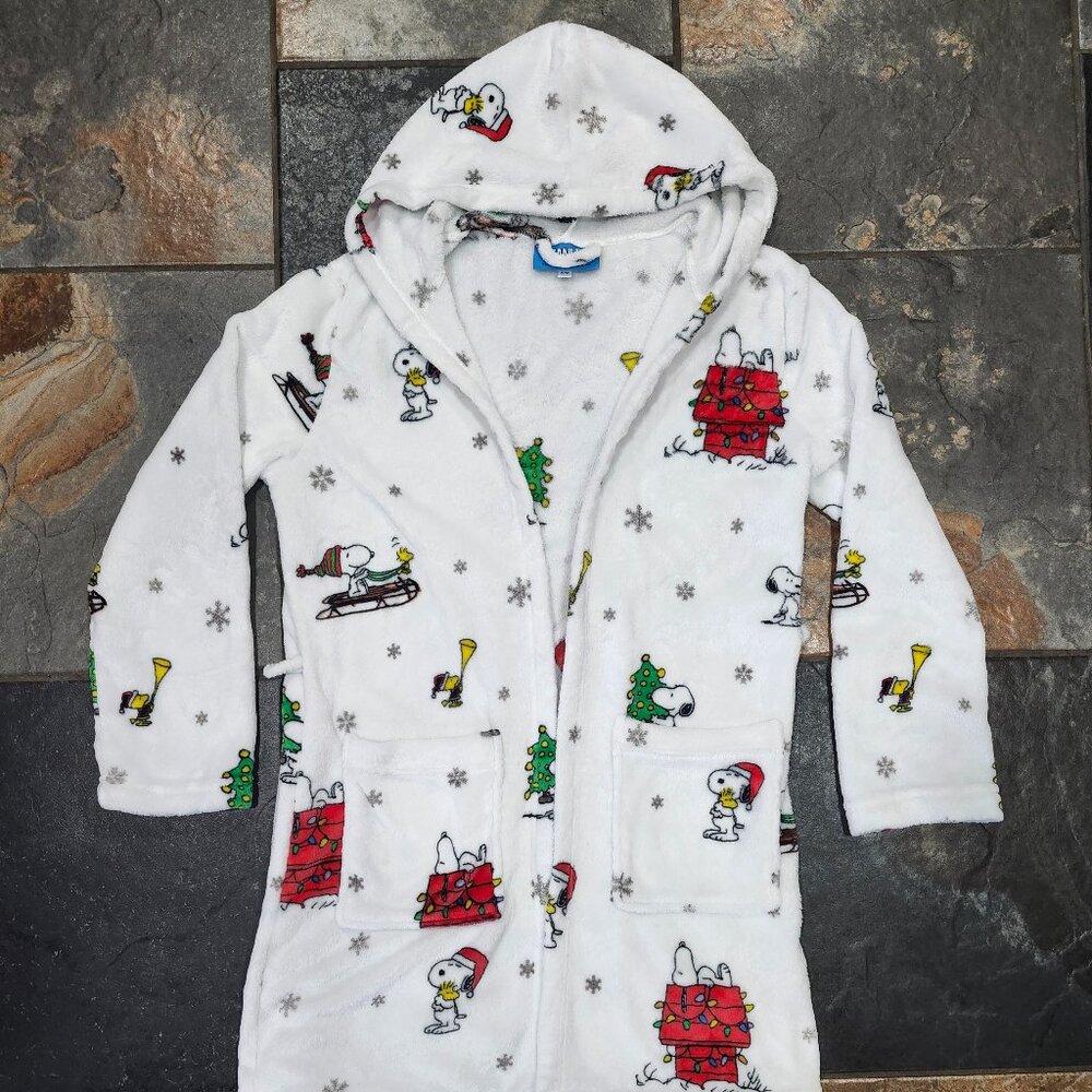Berkshire PEANUTS Snoopy Woodstock Charlie Christmas Holiday Plush Robe Size S/M
